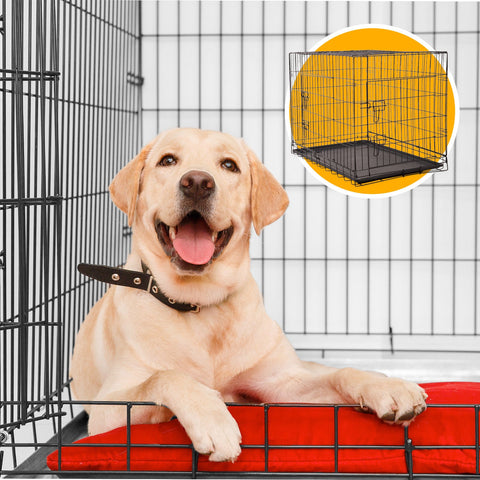 4Paws Dog Cage Pet Crate Cat Puppy Metal Cage ABS Tray Foldable Portable Black - 36" - Black - Pet Wizard Australia