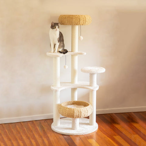 5-Platform Plush and Wicker Cat Tree - Pet Wizard Australia