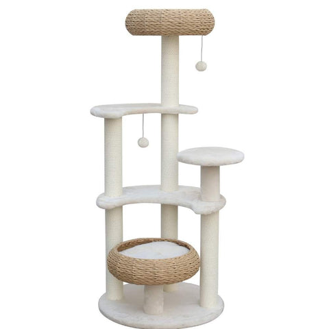 5-Platform Plush and Wicker Cat Tree - Pet Wizard Australia