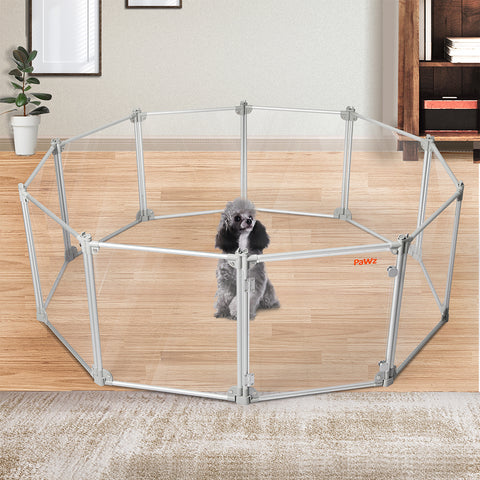 Pawz Pet Playpen Transparent Acrylic Clear Folding Dog Fence Kennel 10 Panel-1864184563408965638