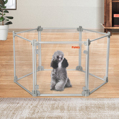 Pawz Pet Playpen Transparent Acrylic Clear Folding Dog Fence Kennel 6 Panel-1848848478999023622