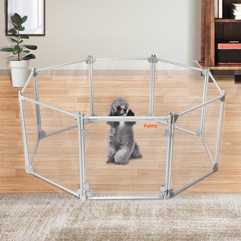 Pawz Pet Playpen Transparent Acrylic Clear Folding Dog Fence Kennel 8 Panel-1848848479166795782