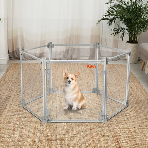 Pawz Pet Playpen Transparent Acrylic Clear Folding Dog Fence Kennel 6 Panel-1864184563555766279