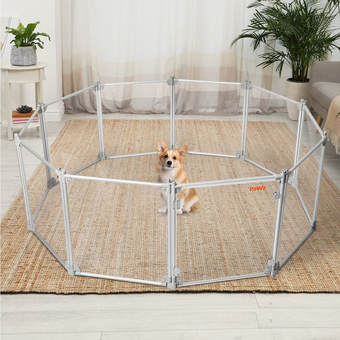 Pawz Pet Playpen Transparent Acrylic Clear Folding Dog Fence Kennel 10 Panel-1848848479301013511