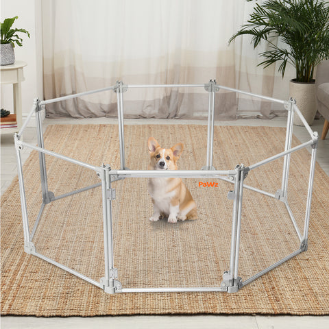 Pawz Pet Playpen Transparent Acrylic Clear Folding Dog Fence Kennel 8 Panel-1848848479166795783