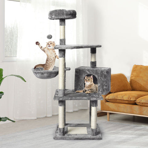 PaWz 130cm Cat Tree Toy Scratching Post Grey-1864184314355388422