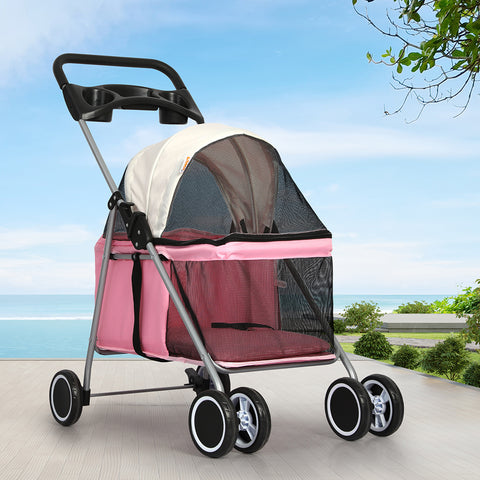 PaWz Pet Stroller Dog Cat Carrier Foldable Pink-1864184624901656582