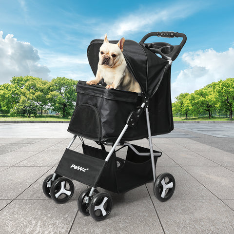 PaWz 4 Wheels Pet Stroller Dog Cat Cage Black-1831593119620141062