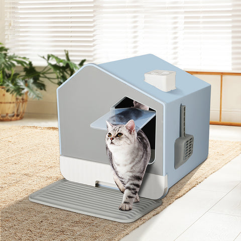 PaWz Fully Enclosed Cat Litter Box Mat Blue-1910112483377549318