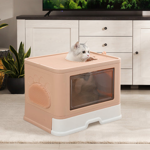 PaWz Foldable Cat Litter Box Tray Enclosed Pink-1848848518333206534