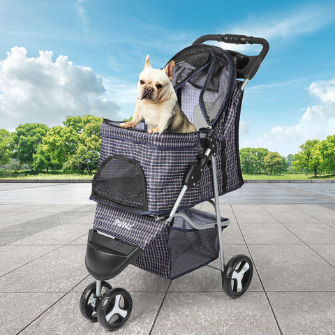 PaWz Large Pet Stroller Dog Cat Carrier Plaid-1831592690958077958