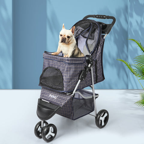 PaWz Large Pet Stroller Dog Cat Carrier Plaid-1831592690958077959