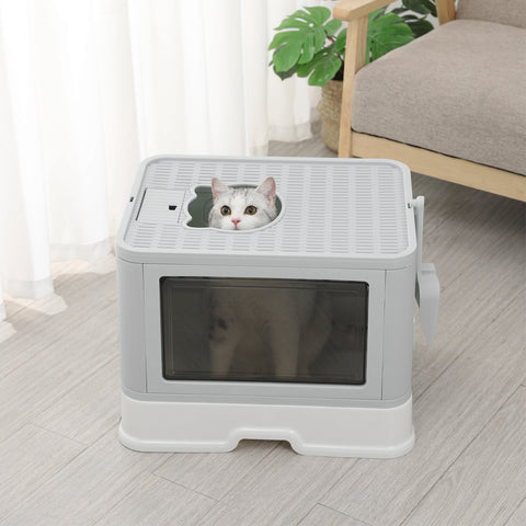 PaWz Foldable Cat Litter Box Tray Enclosed Grey-1848848518157045767