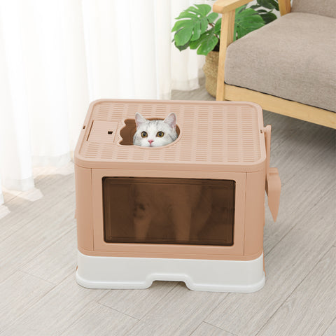 PaWz Foldable Cat Litter Box Tray Enclosed Pink-1864184536406036487