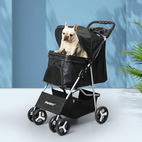 PaWz 4 Wheels Pet Stroller Dog Cat Cage Black-1831593119620141063