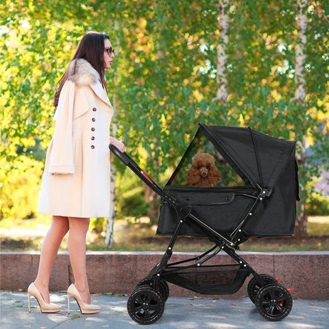 PaWz Pet Stroller Dog Cat Carrier Foldable Black-1910112545834930183