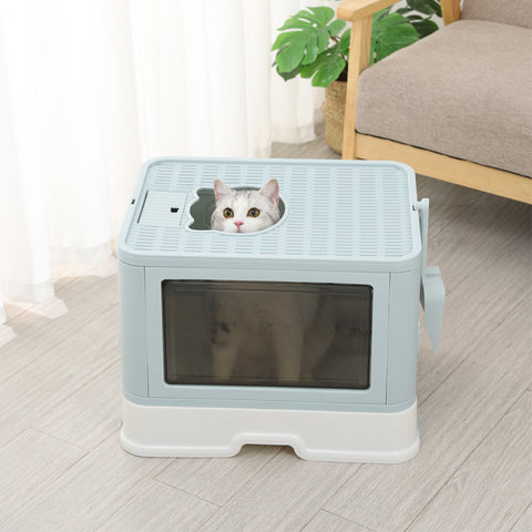 PaWz Foldable Cat Litter Box Tray Enclosed Blue-1864184536112435207