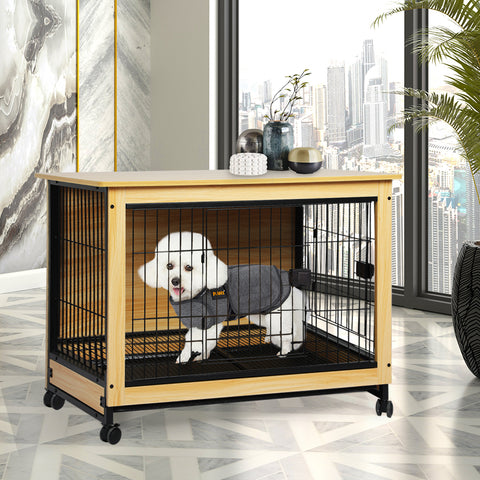 PaWz Wooden Wire Dog Kennel Side End M Medium-1864184541204320263