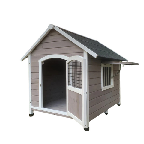 YES4PETS XL Timber Pet Dog Kennel House Puppy Wooden Timber Cabin With Door Grey