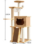 Cat Scratcher Bed Tower with Hammock Climbing Flower Tree Condo Ladder 120cm(Light Coffee) - Pet Wizard Australia