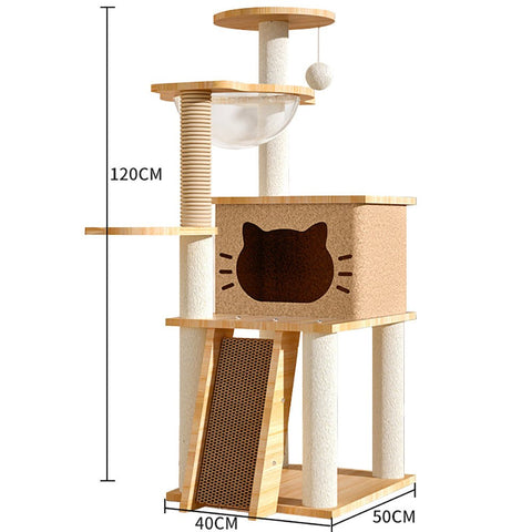 Cat Scratcher Bed Tower with Hammock Climbing Flower Tree Condo Ladder 120cm(Light Coffee) - Pet Wizard Australia