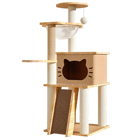 Cat Scratcher Bed Tower with Hammock Climbing Flower Tree Condo Ladder 120cm(Light Coffee) - Pet Wizard Australia