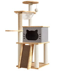 Cat Scratcher Bed Tower with Hammock Climbing Flower Tree Condo Ladder 120cm(Light Grey) - Pet Wizard Australia