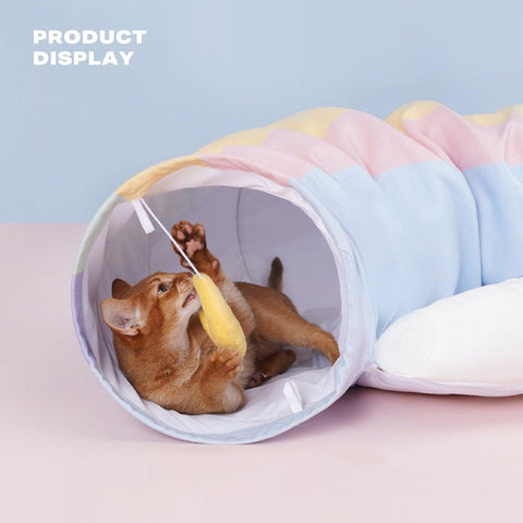 Cat Tunnel Sleep Bed 2 - in - 1 Collapsible Cat Tunnel Tubes Toys with Removable Mat - Pet Wizard Australia