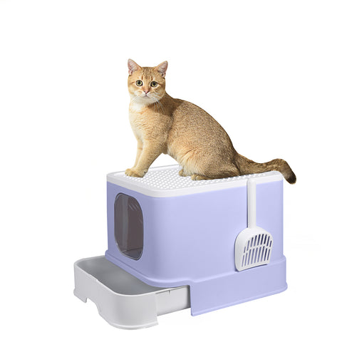 PaWz Cat Litter Box Fully Enclosed Toilet Purple-1831593109188907008