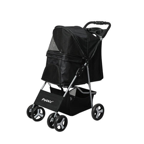 PaWz 4 Wheels Pet Stroller Dog Cat Cage Black-1831593119620141056