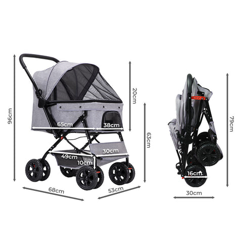 PaWz Pet Stroller Pram Dog Carrier Trailer Grey-1864184625195257858