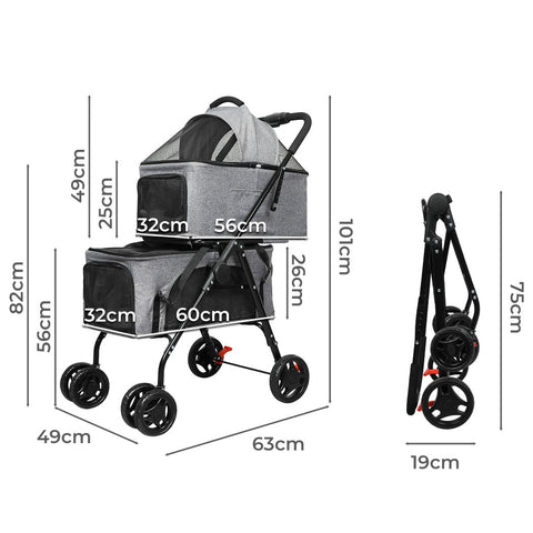 PaWz Two-tier Pet Stroller Double Dog-1910112546879311874