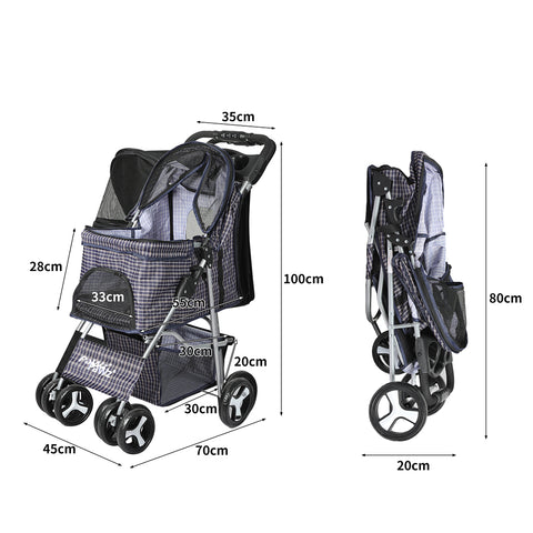 PaWz Large Pet Stroller Dog Cat Carrier Plaid-1843791302639095810