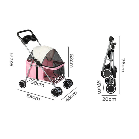 PaWz Pet Stroller Dog Cat Carrier Foldable Pink-1864184624901656578