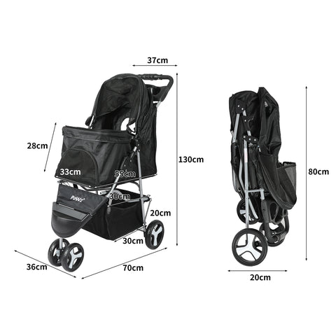 PaWz Large Pet Stroller Dog Cat Carrier Black-1831593098602483714