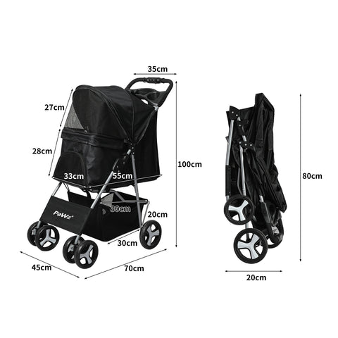 PaWz 4 Wheels Pet Stroller Dog Cat Cage Black-1864184624134098946