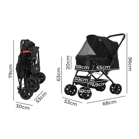 PaWz Pet Stroller Dog Cat Carrier Foldable Black-1831593120043765762