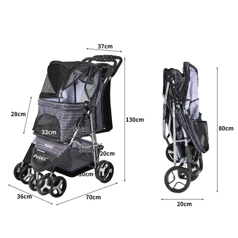 PaWz Large Pet Stroller Dog Cat Carrier Plaid-1864184623995686914