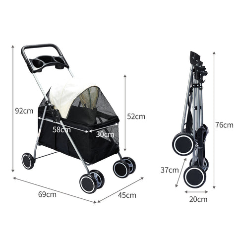 PaWz Large Pet Stroller Dog Cat Carrier Black-1910112545432276994