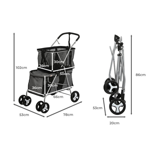 PaWz Pet Stroller 2-Tier Dog Cat Carrier Foldable-1831592635412910082