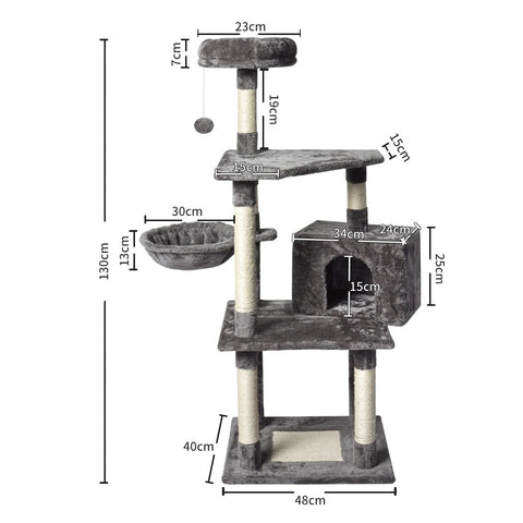 PaWz 130cm Cat Tree Toy Scratching Post Grey-1864184314355388418