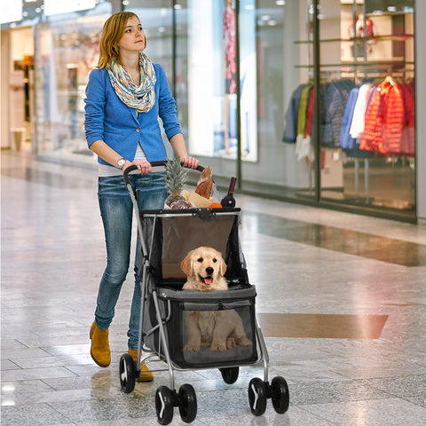 PaWz Pet Stroller 2-Tier Dog Cat Carrier Foldable-1864184625967009799