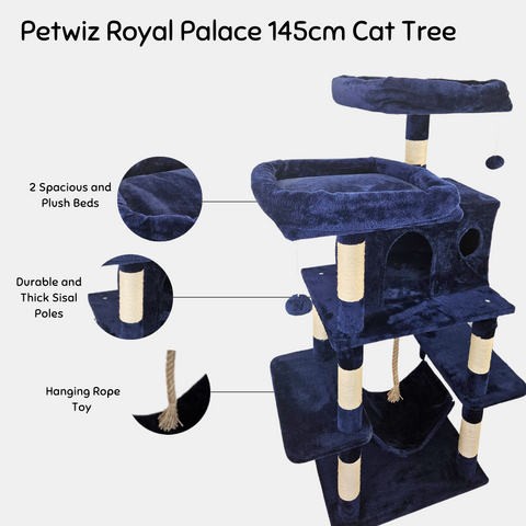 Petwiz Royal Palace 145cm Cat Tree Scratching Post Condo Playground