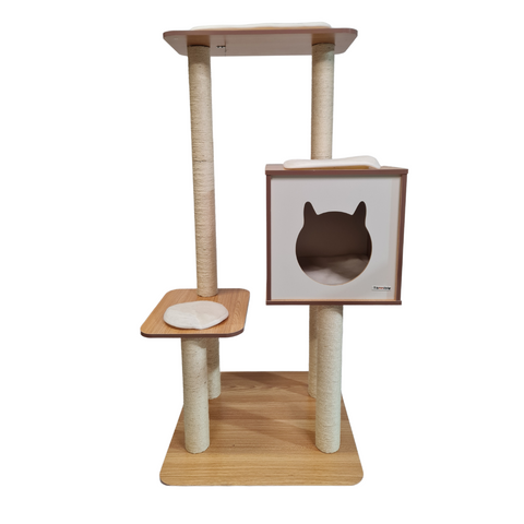 Petwiz 122cm Premium Wooden Laminate Sisal Cat Tree Scratching Post