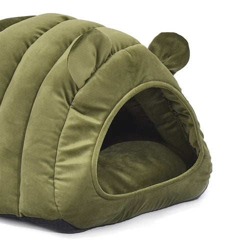 Pet Bed Comfy Kennel Cave Cat Beds Bedding Castle Igloo Round Nest Green M