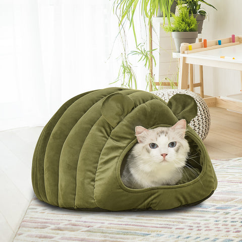 Pet Bed Comfy Kennel Cave Cat Beds Bedding Castle Cat Igloo Round Nest Green L