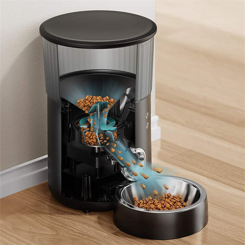 Petwiz Black 4L Automatic Pet Feeder Dry Food Dispenser and Water Fountain Combo for Cats and Dogs