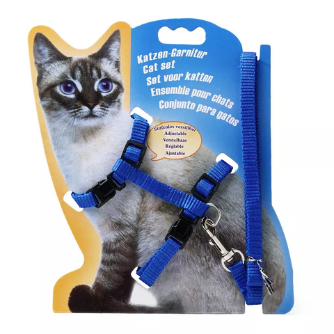 Petwiz Easy Fit Adjustable Cat Harness With Leash - Dark Blue