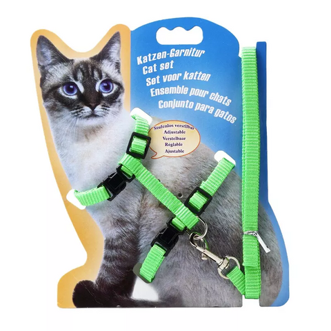 Petwiz Easy Fit Adjustable Cat Harness With Leash - Green