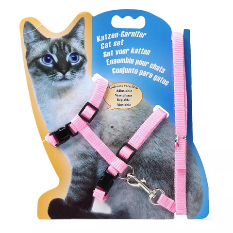Petwiz Easy Fit Adjustable Cat Harness With Leash - Pink